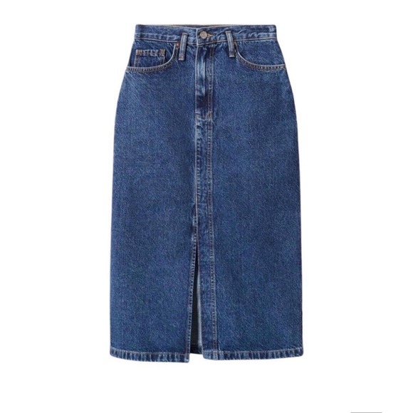 Mango Dresses & Skirts - MNG Mango Denim Skirt Womens XXL Blue Midi Front Slit High Waisted 100% Cotton